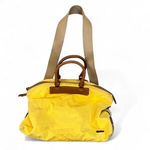 VTG Dooney & Bourke Yellow Satchel Duffel Bag Canvas Leather X-Body Y2K J1244624